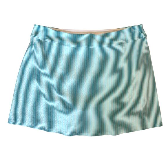 12 Lands End Blue Seersucker Knit 2 Piece Tankini Skirt Swimsuit Underwire Top - Picture 9 of 13